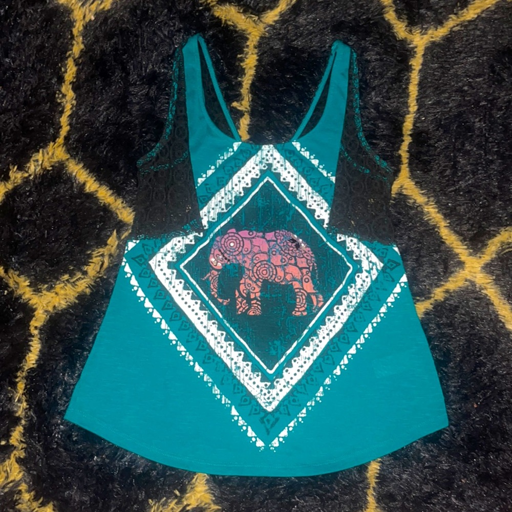 Dark Turquoise Elephant printed Tank Top